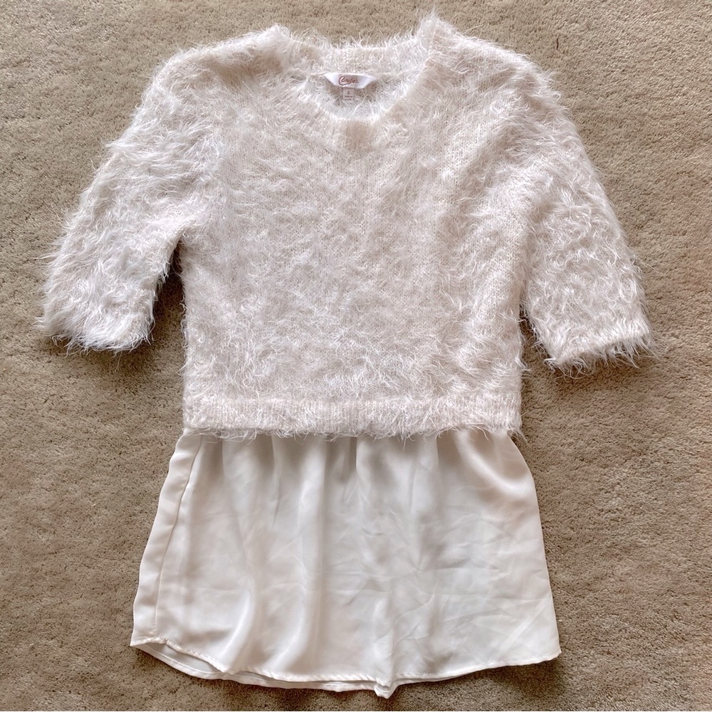 Candies Soft Pink Fuzzy Sweater with Sheer Chiffon Bottom